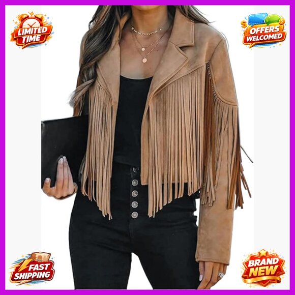 Jackets & Blazers - Faux Suede Cropped Fringe Jacket Women's Western Motorcycle Style